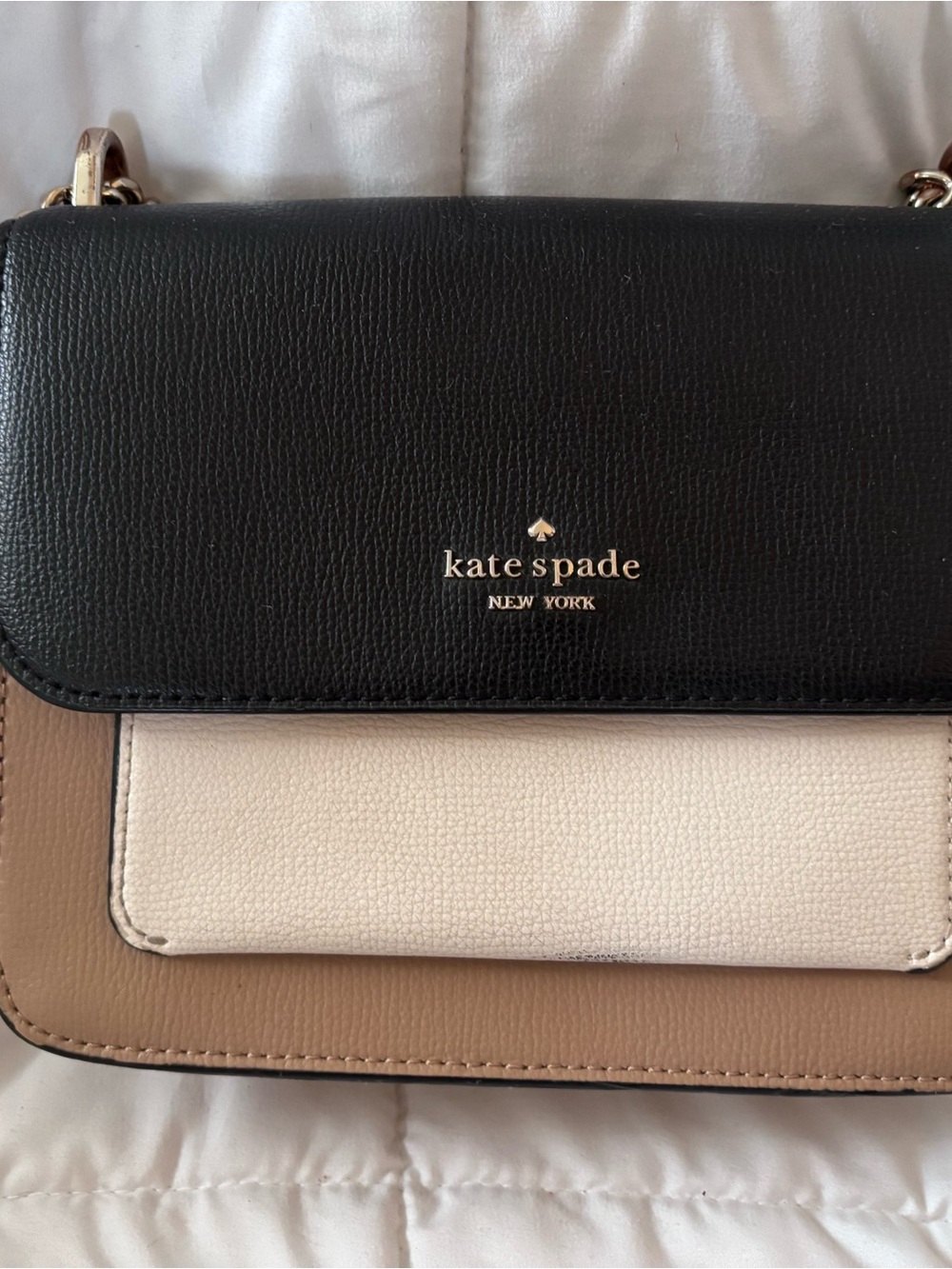 kate spade Tri-Color Leather Crossbody in Black, Cream & Tan